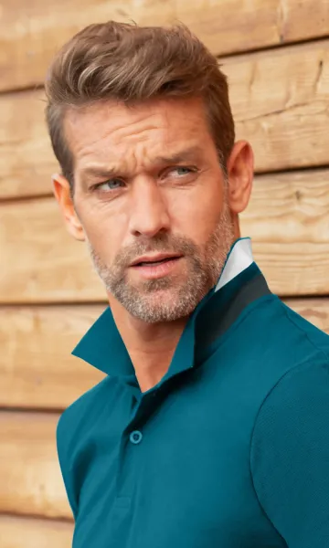 Vīriešu polo krekls ar apkakli uz augšu - 2 pogu aizdare